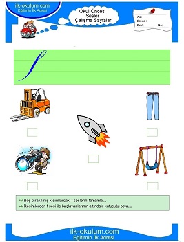 Çocuklar İçin F Sesi Çalışma Sayfaları 